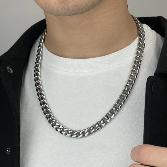 High Polished Cuban Link Chain Necklace 10mm 24in - Picture 1 of 4